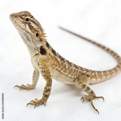 Bearded dragon lizard on a branch in nature with a closeup view