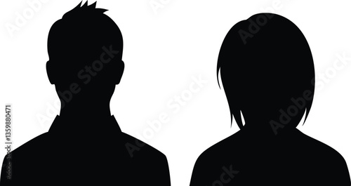 Man and Woman Silhouette. Male and Female Portraits, Isolated. Head and Shoulders View