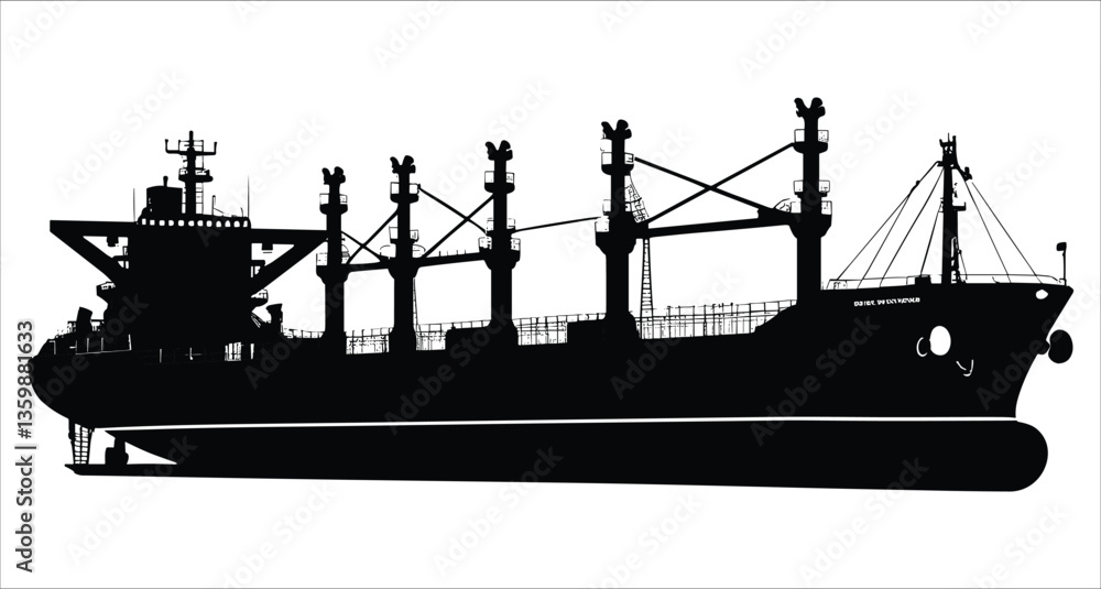 Obraz premium Cargo ship silhouettes black icons vector design. Cargo ship silhouettes vector illustration. Commercial shipping cargo ship silhouettes in black and white. Black silhouettes of a large cargo ship