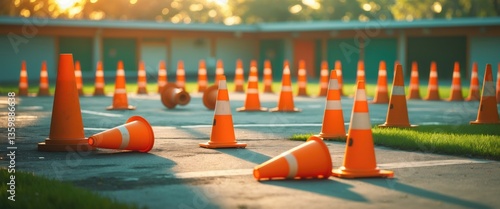 Obraz na płótnie Traffic cones at a driving instruction facility. w salonie