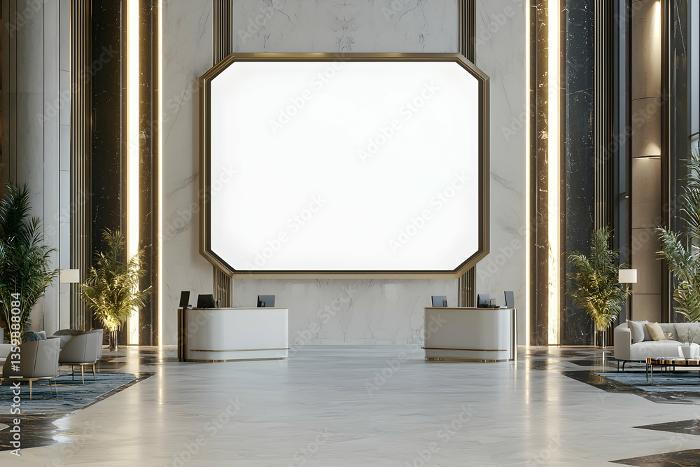 Modern smart display panel inside a high-end condo reception, softly focused luxurious surroundings. Modern smart display panel inside a high-end condo reception, softly focused luxurious surroundings.