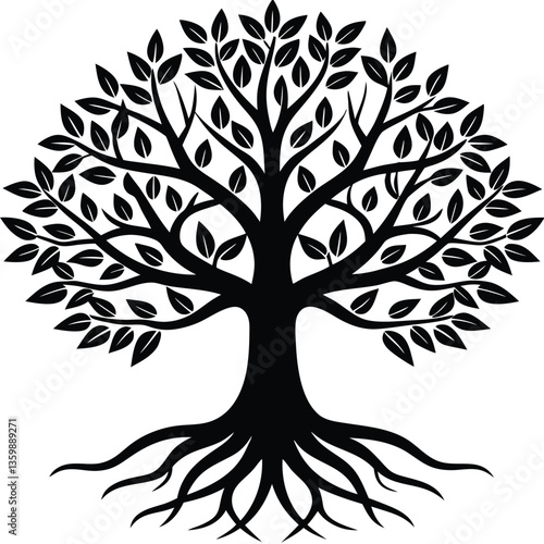 Silhouette Tree of Life, Rooted, Branches, Leaves, Nature, Ecology, Black, Isolated