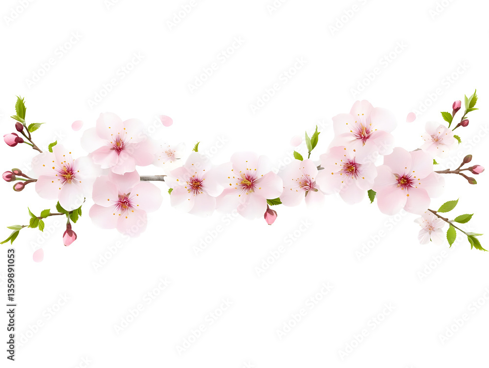 Isolated Floral Cherry Blossom Branch for Decoration on Transparent Isolated Floral Cherry Blossom Branch for Decoration on Transparent