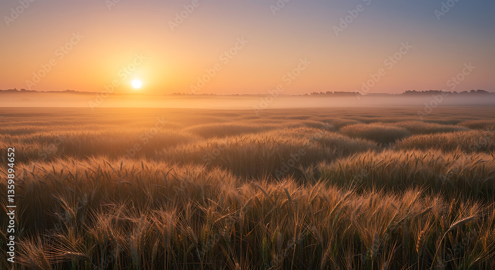 Sunrise over Misty Wheat Field Golden Hour Landscape Photography Sunrise over Misty Wheat Field Golden Hour Landscape Photography