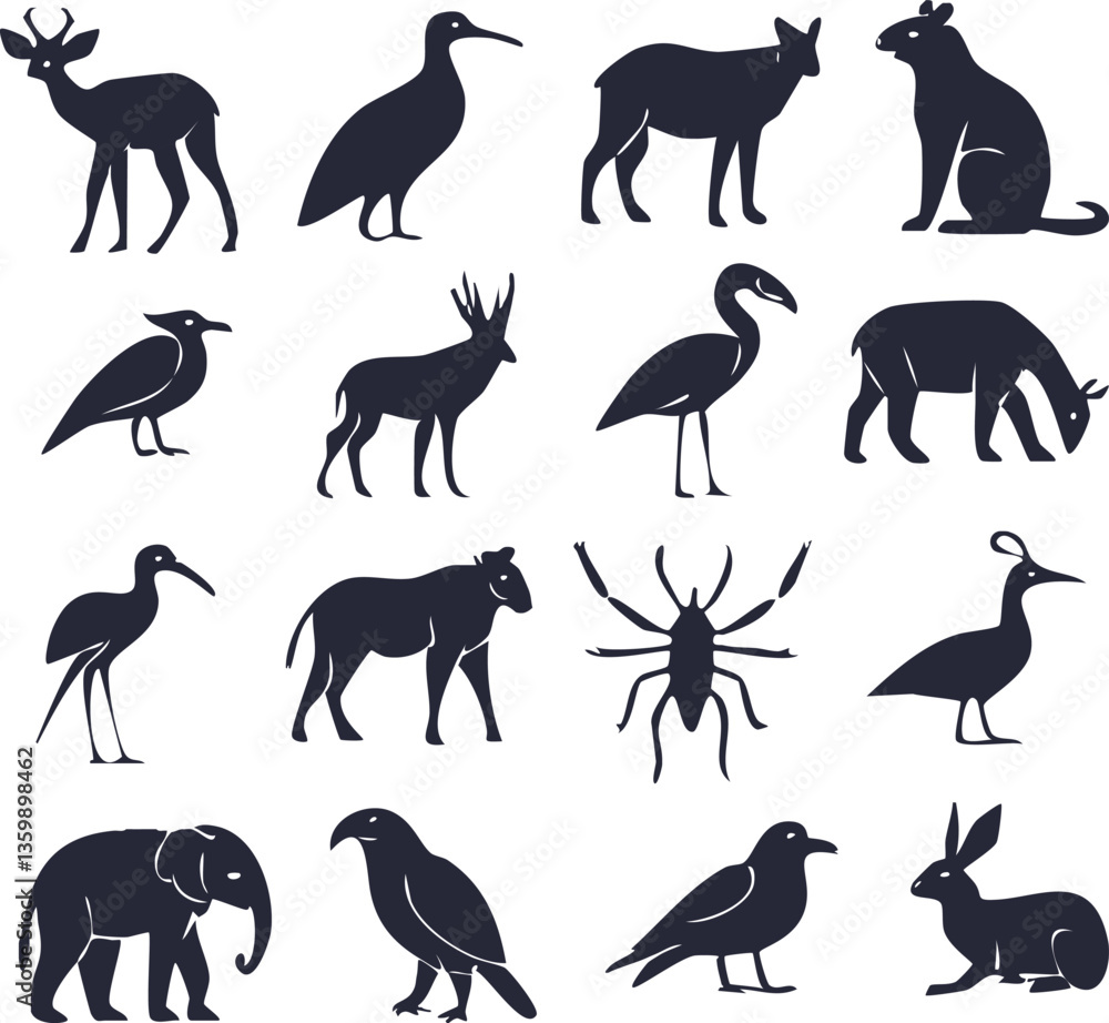 Obraz premium Silhouette Illustrations of Various Animals