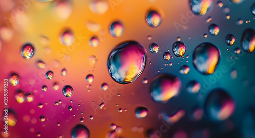 Wallpaper Mural Colorful Water Droplets: An artistic macro shot showcases a mesmerizing display of colorful water droplets, each reflecting light and creating a captivating visual symphony.  Torontodigital.ca