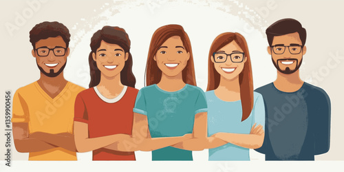 A group of people are smiling and posing for a picture. Concept of happiness and camaraderie among the group