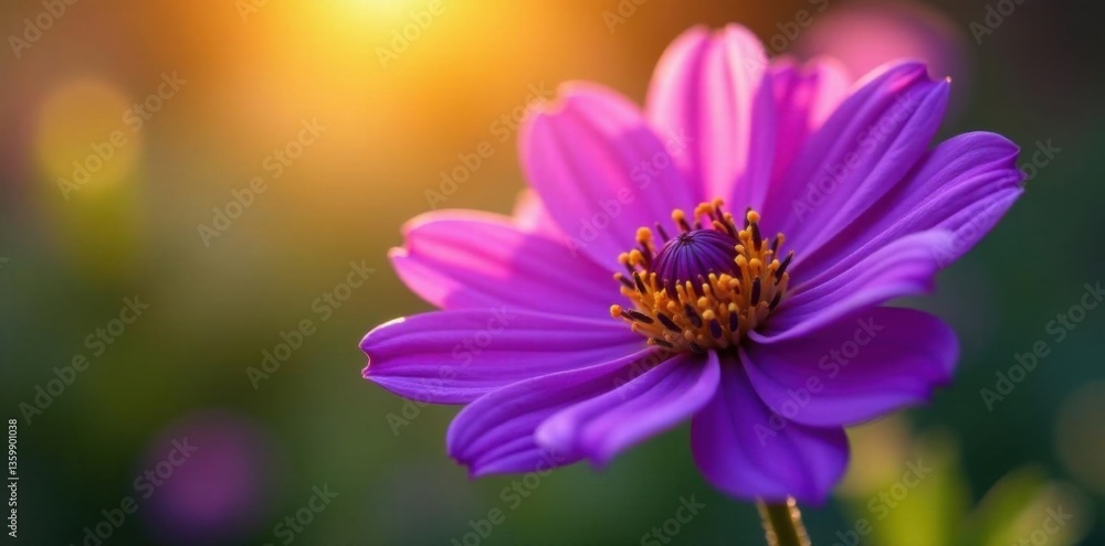 Fototapeta premium Petals of a majestic purple flower unfold in the warm sunlight, showcasing intricate details and vibrant color, petals, floral details