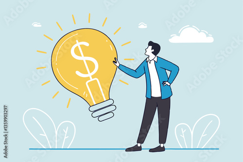 Wallpaper Mural Idea pitching, startup idea or entrepreneurship funding, venture capital meeting, business idea to make money presentation, investment discussion concept, businessman present money idea lightbulb. Torontodigital.ca