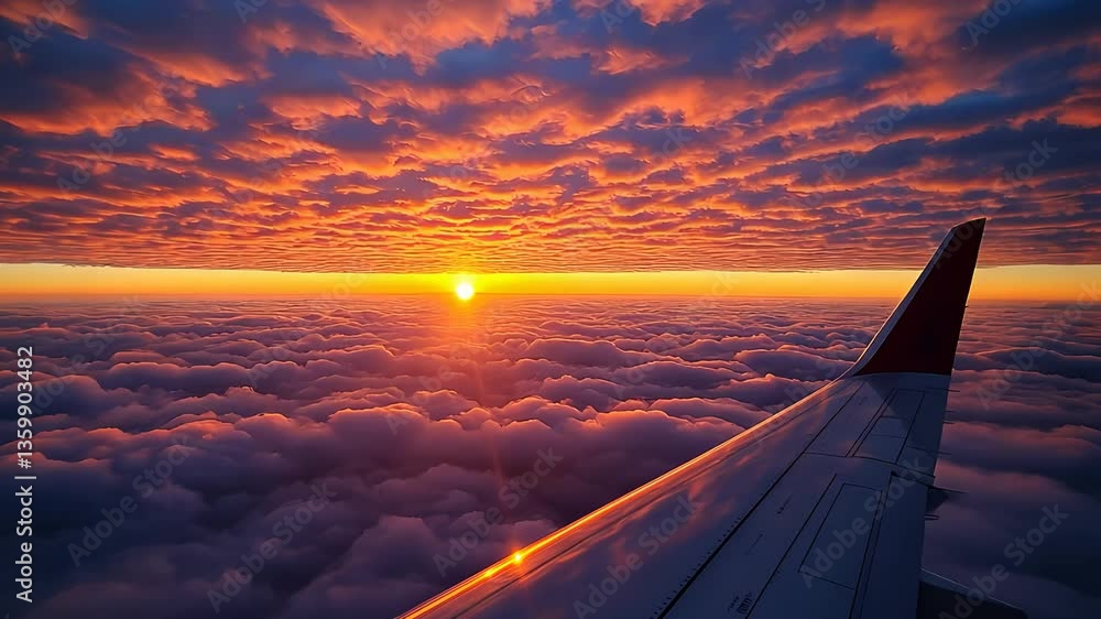 Sunset View from Airplane Window with Clouds for Travel Videos, Aerial Promos, and Scenic Intros Sunset View from Airplane Window with Clouds for Travel Videos, Aerial Promos, and Scenic Intros