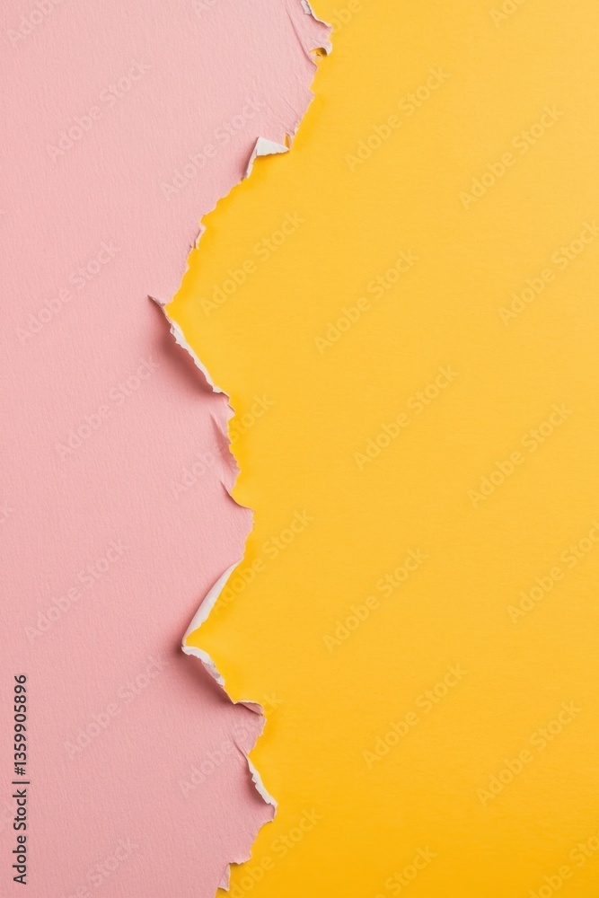 A textured wall transitioning from baby pink to sunshine yellow, revealing layers with torn edges A textured wall transitioning from baby pink to sunshine yellow, revealing layers with torn edges