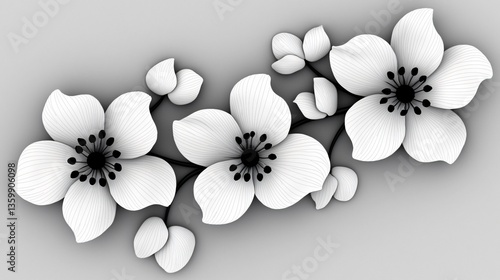 Elegant blossoms White petals radiate around dark centers in this floral arrangement