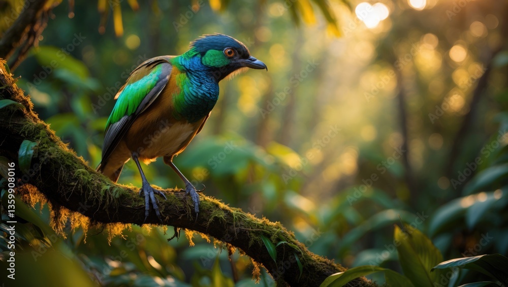 Obraz premium Tropical forests serve as a habitat for a rare bird.