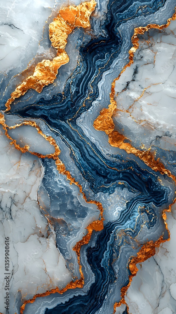 Obraz premium elegant white marble slab with delicate blue and gold veins