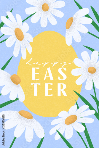 Easter banner template. A trendy Happy easter holiday vector blue background with spring flower and egg. Great for party designs, celebrations, ads, branding, covers, sales, and greeting cards