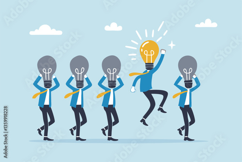 Be different, leadership individuality or unique candidate, courage or determination to success, freedom, stand out from other, freedom or creativity concept, businessman with bright lightbulb head.