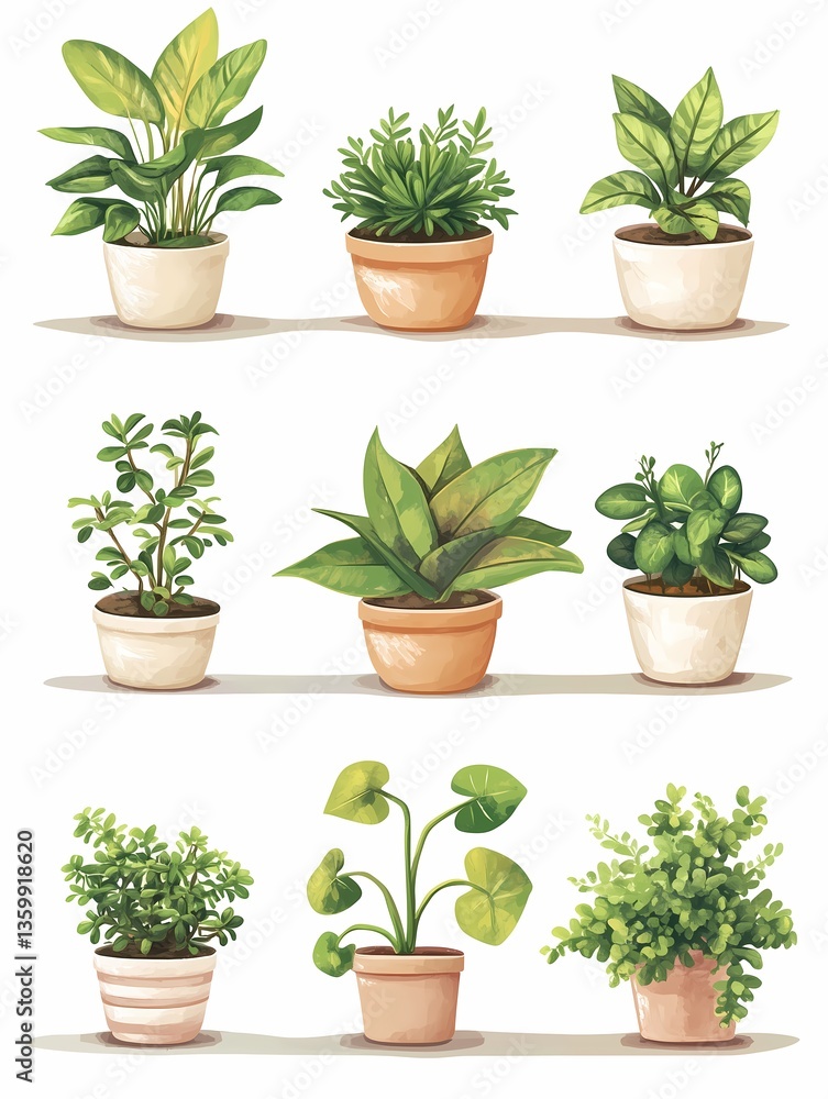 Set of plants in pots on white background Set of plants in pots on white background