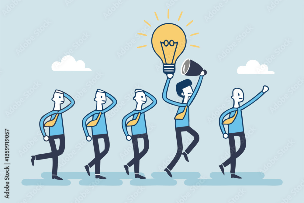 Be different, leadership individuality or unique candidate, courage or determination to success, freedom, stand out from other, freedom or creativity concept, businessman with bright lightbulb head. Be different, leadership individuality or unique candidate, courage or determination to success, freedom, stand out from other, freedom or creativity concept, businessman with bright lightbulb head.