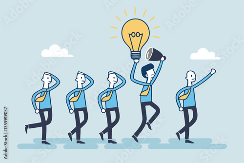 Be different, leadership individuality or unique candidate, courage or determination to success, freedom, stand out from other, freedom or creativity concept, businessman with bright lightbulb head.