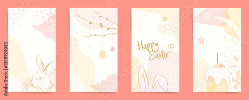Pastel Easter Stories Template with Bunny Easter Eggs and Cake. Vertical Social Media Designs for Holiday Promotions and Greeting Cards
