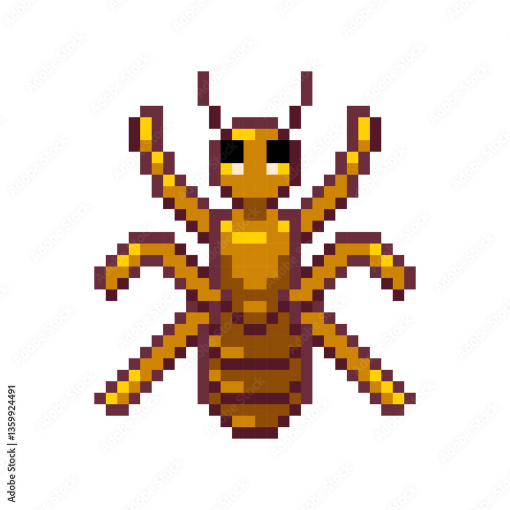 Fototapeta premium Pixel art ant 8 bit insect icon for retro game design. Game asset ant for video game on white background. Pixel game asset. 