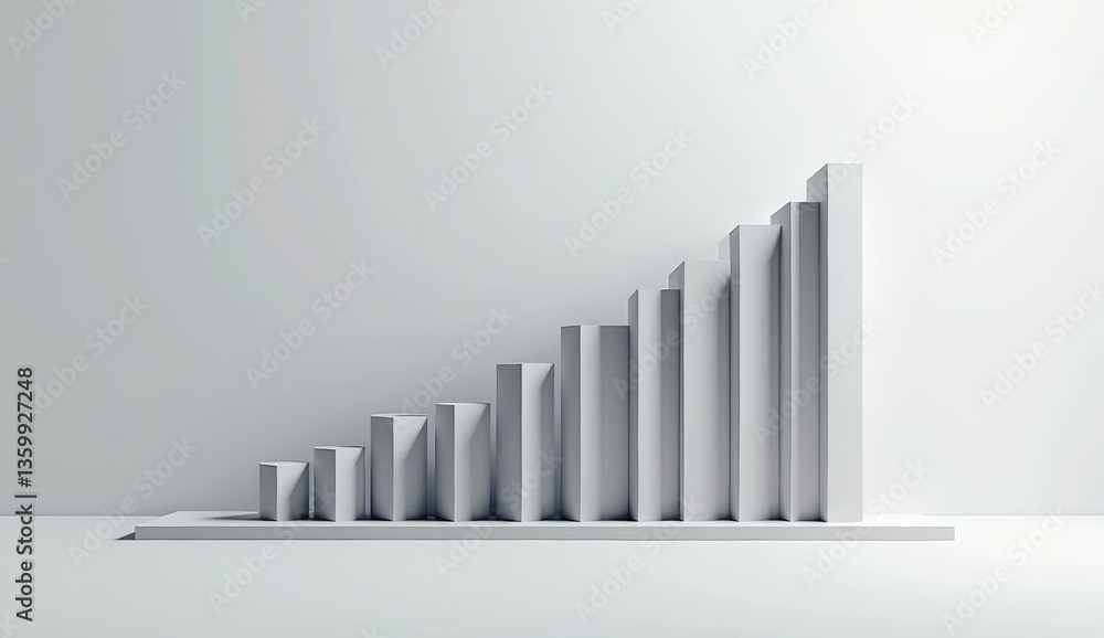 Minimalist white bar graph representing growth on a neutral backdrop  