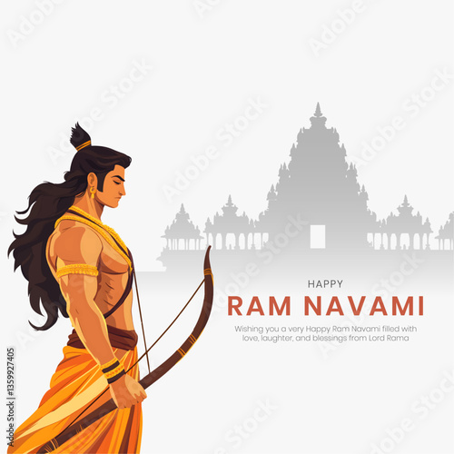 Happy Ram Navami Greeting Card and Social Media Post Design. Birthday of Lord Rama Celebration Vector Illustration
