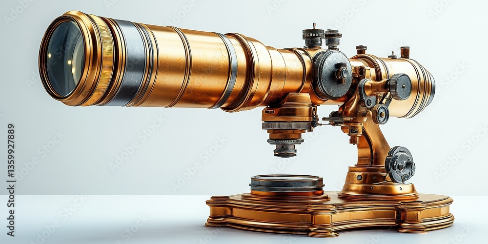 Unique antique telescope with brass finish and intricate design displayed against a simple background Unique antique telescope with brass finish and intricate design displayed against a simple background
