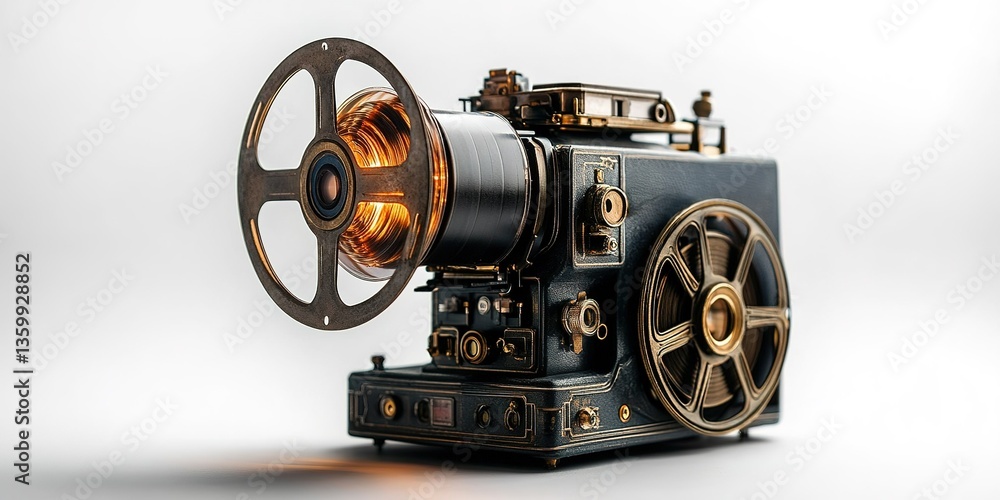 Fototapeta premium Vintage movie projector showcasing intricate design and craftsmanship in a bright setting