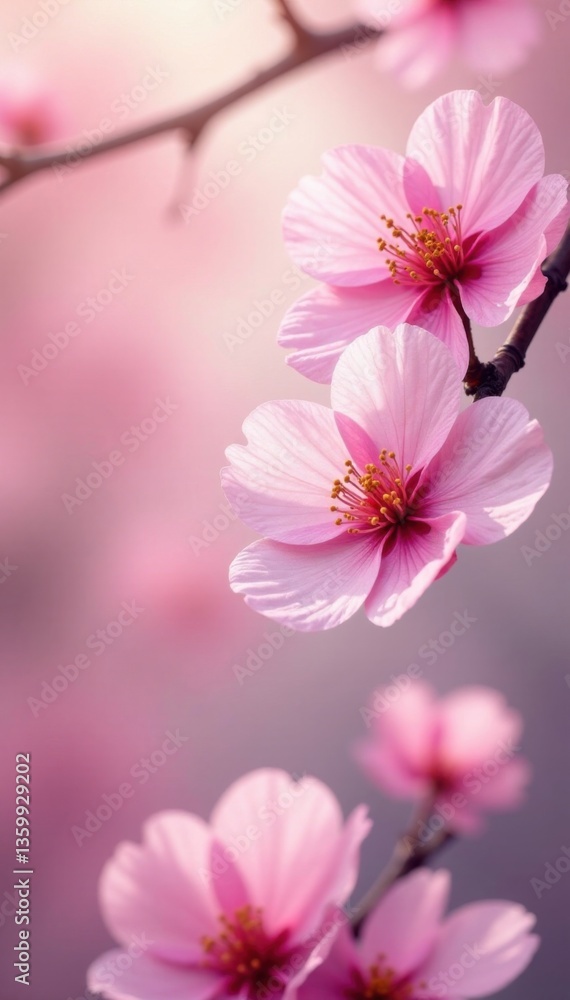 Fototapeta premium Soft pink sakura petals gently floating in a serene background, gentle, pink