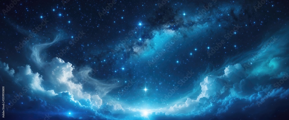 View of the universe featuring stars and a stunning array of colorful deep blue darkness. View of the universe featuring stars and a stunning array of colorful deep blue darkness.