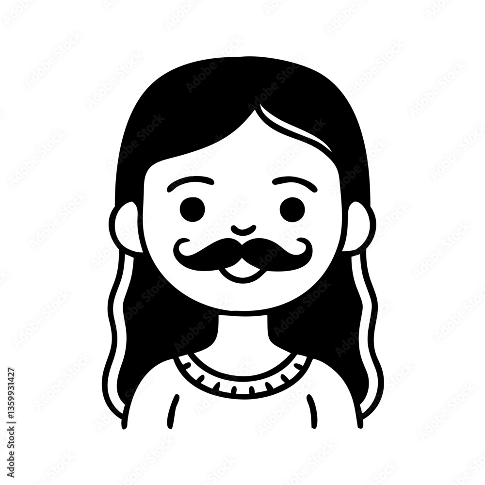 Girl with long mustache hand drawn illustration Girl with long mustache hand drawn illustration