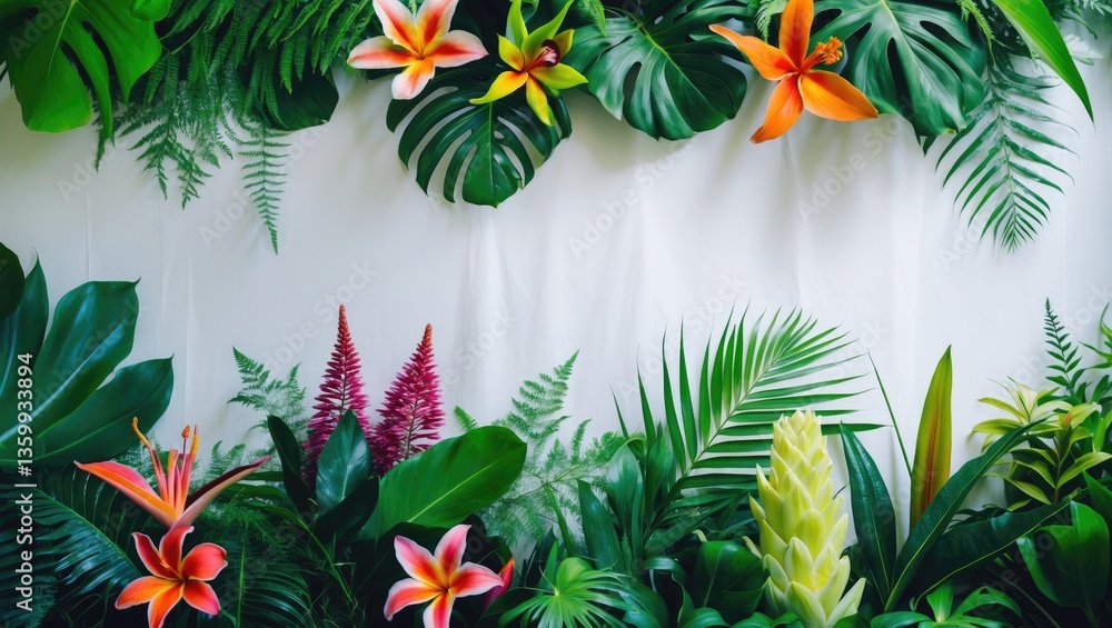 Various tropical plants arranged on a white background. Various tropical plants arranged on a white background.
