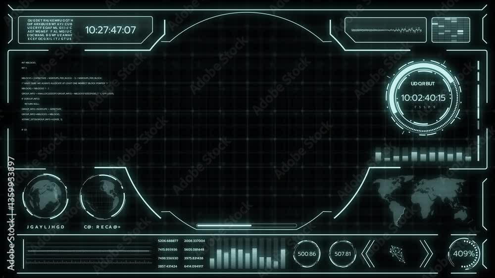 Digital HUD futuristic background motion graphic element cyber generated. Future technology interface data sci-fi display screen. Artificial intelligent analytic simulation, loop able video background