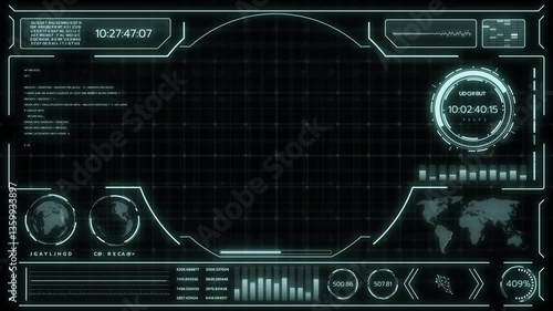Digital HUD futuristic background motion graphic element cyber generated. Future technology interface data sci-fi display screen. Artificial intelligent analytic simulation, loop able video background