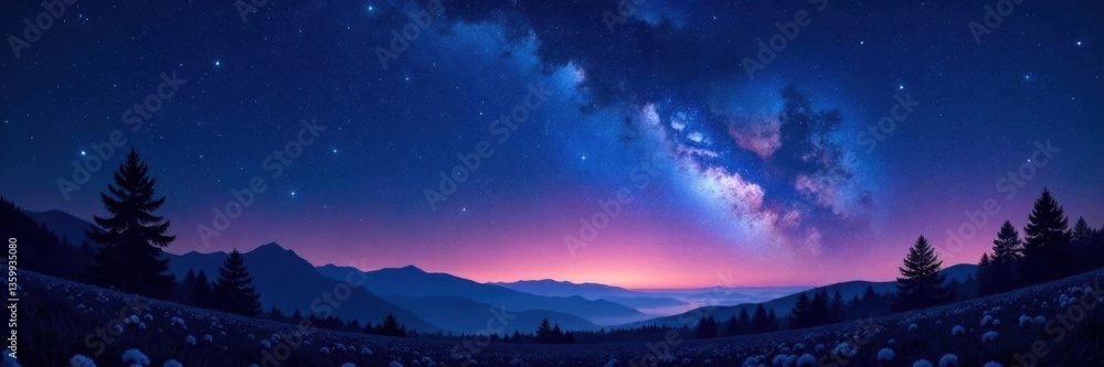 Fototapeta premium Sparkling starry night landscape with constellations , cosmic, galaxy