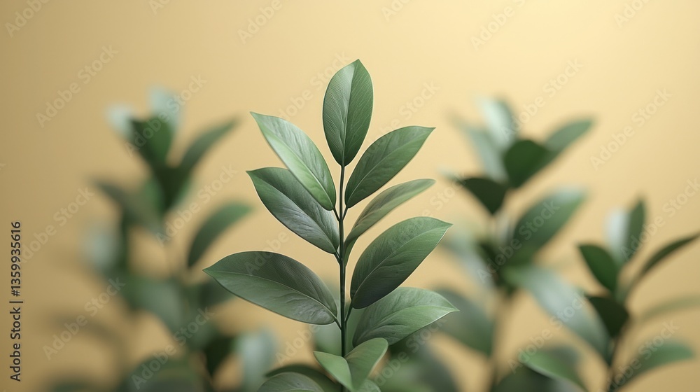 Obraz premium Green leaves on beige backdrop