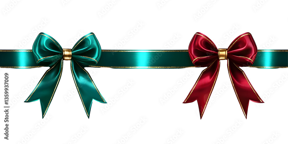 Isolated Ribbon Bows Festive Decoration with Sparkle on Transparent Background Isolated Ribbon Bows Festive Decoration with Sparkle on Transparent Background