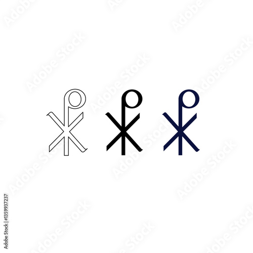 Minimalist Chi-Rho symbol in outline, black, and navy solid styles. A modern take on the ancient Christogram, ideal for religious designs, logos, and spiritual themes
