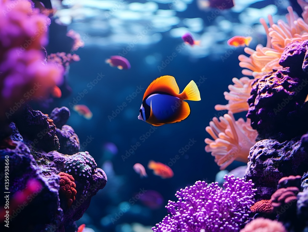 Obraz premium 25. A tropical underwater background with colorful fish and coral reefs