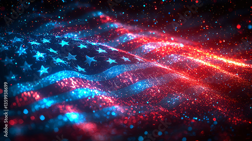Obraz na płótnie Glowing American flag with sparkling lights, patriotic USA background for Independence Day, Memorial Day, Veterans Day w salonie