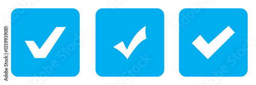 Blue check mark icon. Vector illustration. Tick symbol in blue color. Hand drawn checkmark illustration. Vector illustration. blue tick mark check box icon set.