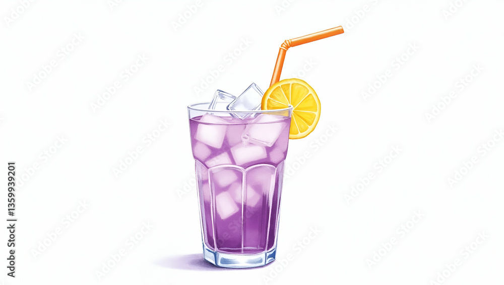 Refreshing Lavender Lemonade with Ice Cubes: A Cute Watercolor Design for Summer Beverage Promotions Refreshing Lavender Lemonade with Ice Cubes: A Cute Watercolor Design for Summer Beverage Promotions