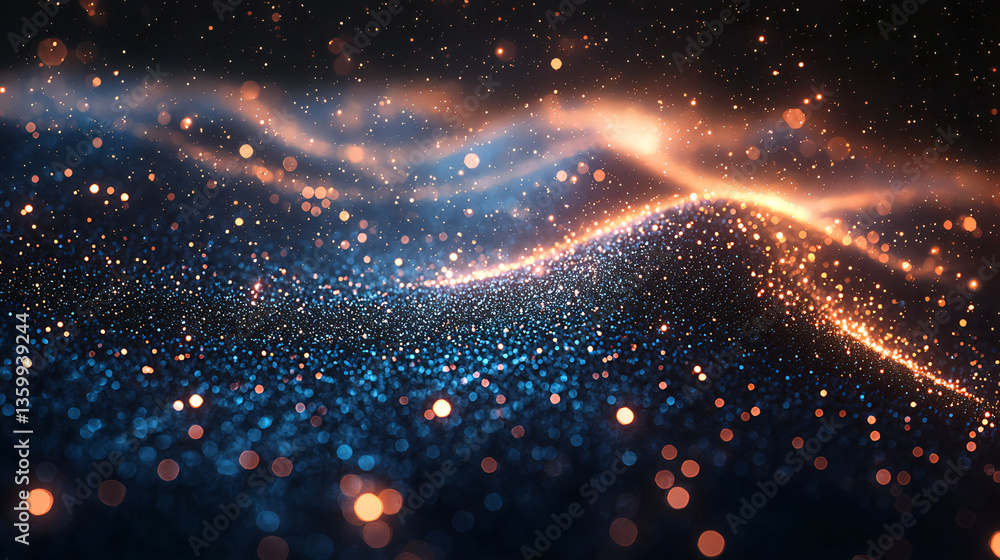 Futuristic Digital Landscape with Glowing Blue and Orange Particles – Abstract Technology Background, Data Visualization, Artificial Intelligence, Virtual Reality