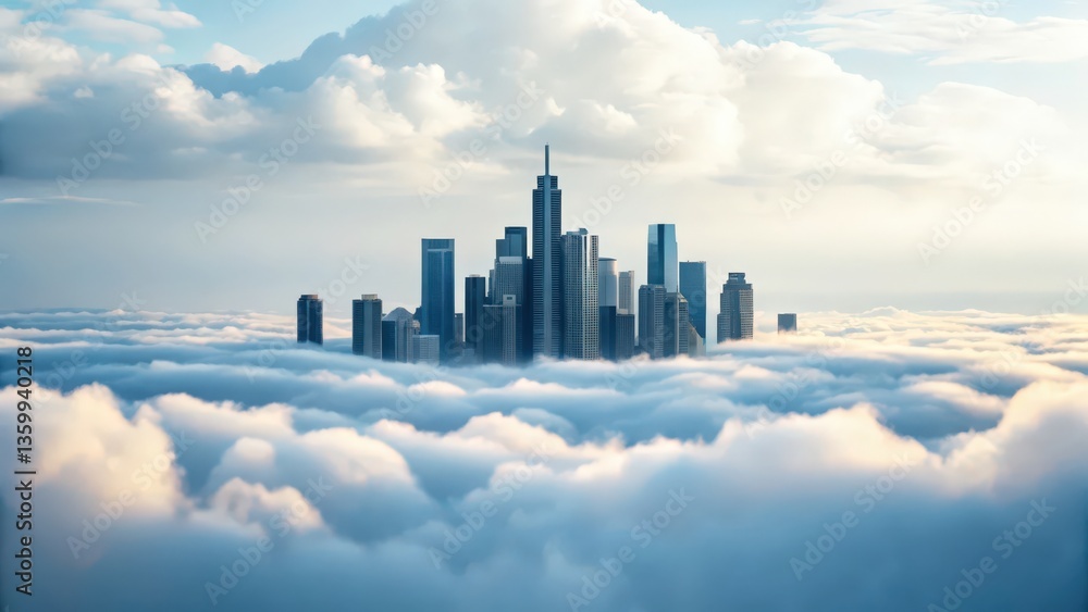Fototapeta premium A futuristic city suspended in the sky, surrounded by clouds, showcasing innovative architecture and vibrant design.