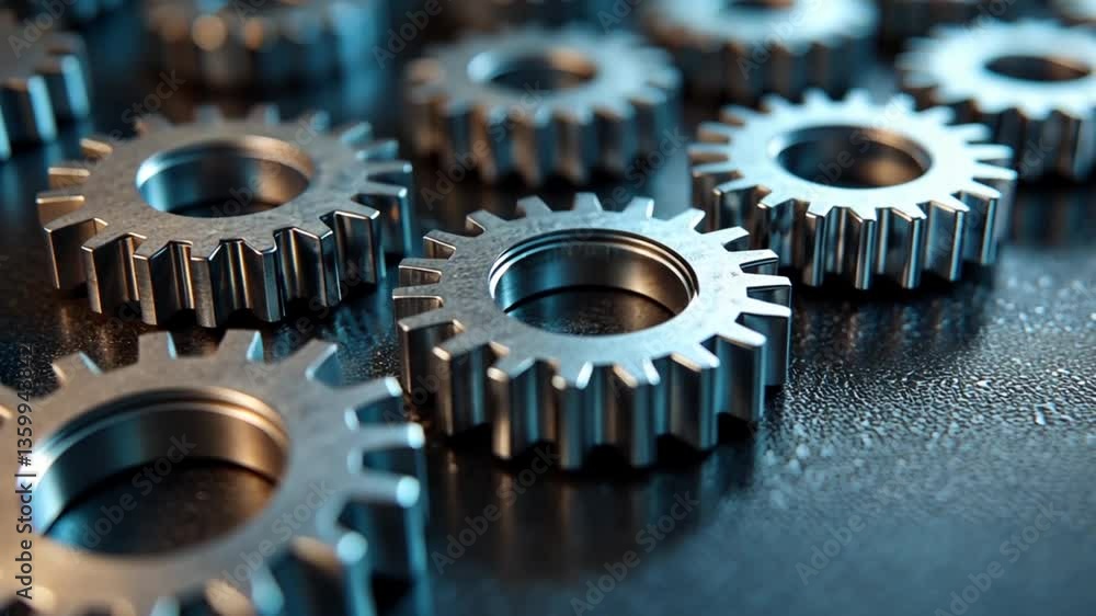 Close-up of metallic gears, intricate mechanism, industrial background, for technology concept Close-up of metallic gears, intricate mechanism, industrial background, for technology concept
