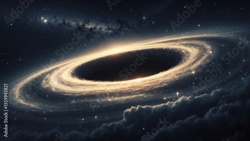 Obraz na płótnie A black hole surrounded by stars. Vast space and celestial bodies. w salonie