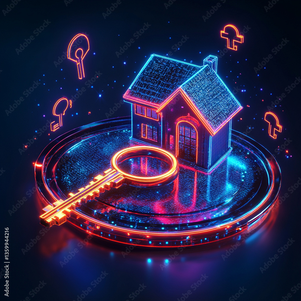 Fototapeta premium Unlocking home security digital key concept virtual environment futuristic design