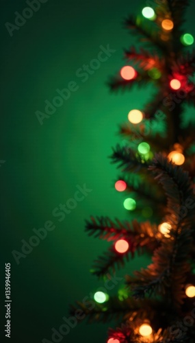Vibrant Christmas lights adorn a festive green background , lights, yellow