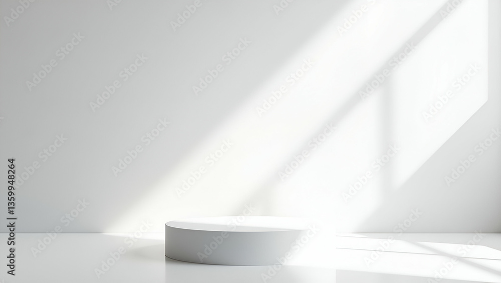 Elegant White Podium Backdrop for Product Display: Interior Room with Sunlight and Shadows on White Concrete Wall - Simple Flat Vector Illustration for Smart Business Presentation Elegant White Podium Backdrop for Product Display: Interior Room with Sunlight and Shadows on White Concrete Wall - Simple Flat Vector Illustration for Smart Business Presentation